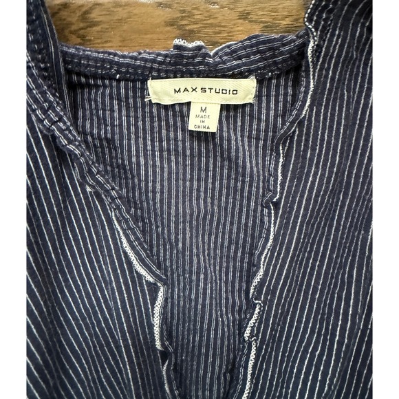 Max Studio Blue Striped Sleeveless Dress Boho Coastal Grandma Size M - Picture 4 of 4